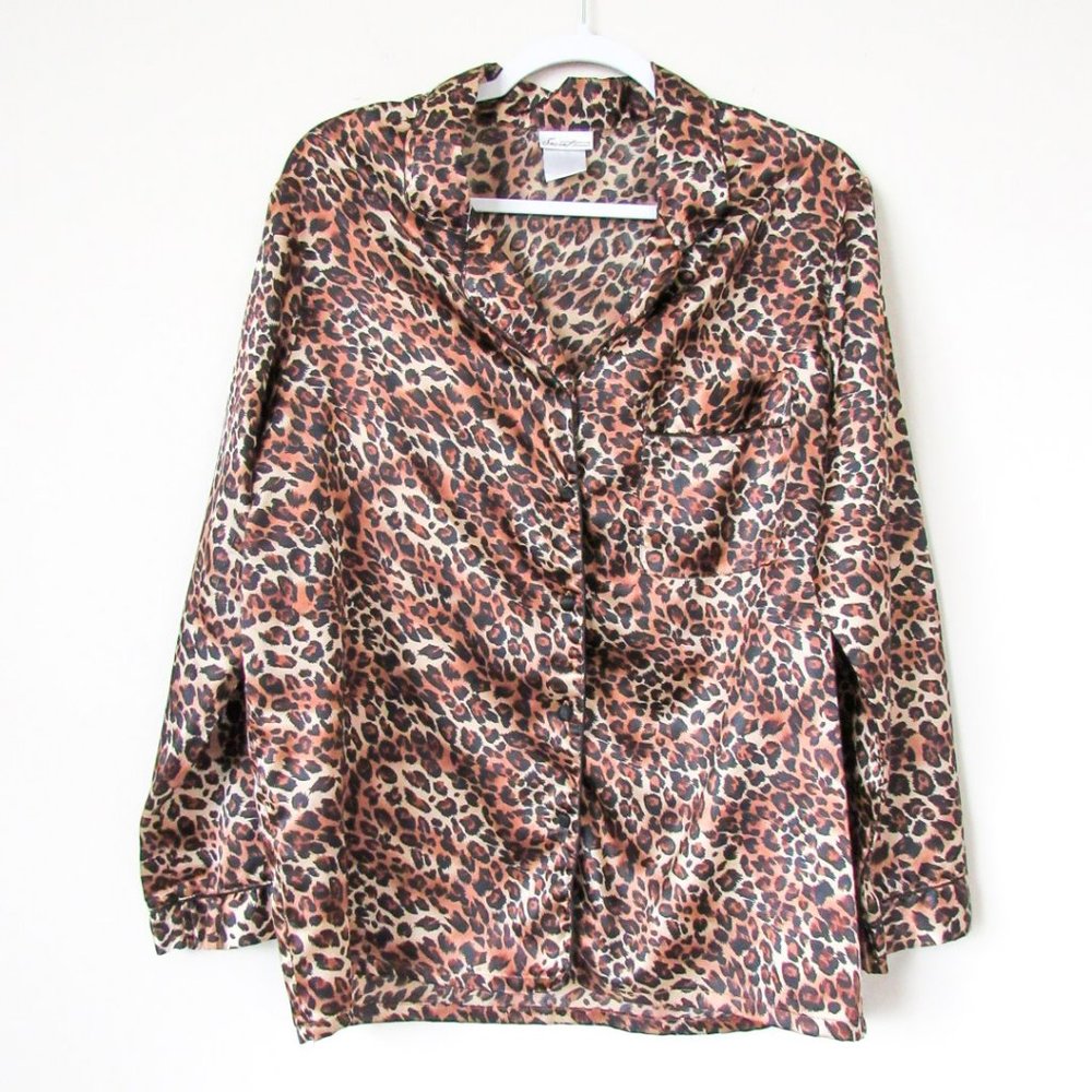 Animal Print Satin PJ Top Button Down